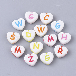 Craft Style Acrylic Beads, Horizontal Hole, Heart with Random Initial Letter, Mixed Color, 10x11x5mm, Hole: 1.8mm, about 1280pcs/500g