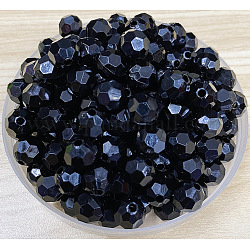 Opaque Acrylic Beads, Faceted (32 Facets), Round, Black, 8mm, Hole: 2mm