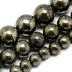 Natürliche Pyrit Perlen Stränge, Runde, dunkles schiefergrau, 6 mm, Bohrung: 1 mm, ca. 66 Stk. / Strang, 16.3 Zoll (41.4 cm)