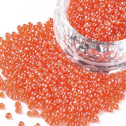 12/0 grade a perles de rocaille en verre rondes, couleurs transparentes lustered, orange foncé, 2x1.5mm, Trou: 0.3mm