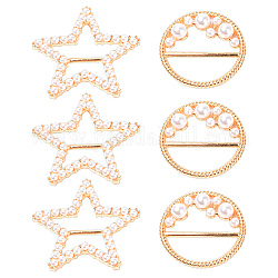Gorgecraft 6pcs Stern & flache runde Legierungsschnallen, mit perlweißen Perlen aus ABS-Kunststoffimitat, golden, 3pcs / style