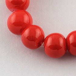 Painted Glass Bead Strands, Baking Paint, Round, Red, 4mm, Hole: 1.1~1.3mm, about 200pcs/strand, 31.4 inch