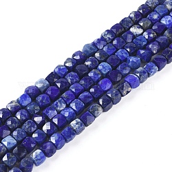 Chapelets de perles en lapis-lazuli naturel, facette, cube, 4~4.5x4~4.5x4~4.5mm, Trou: 0.6mm, Environ 90 pcs/chapelet, 15.35 pouce (39 cm)
