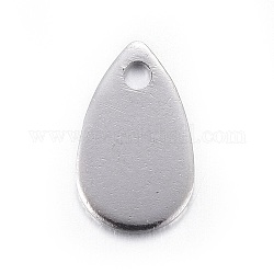 Charms de acero inoxidable, lágrima, estampar etiqueta en blanco, color acero inoxidable, 10x6x0.6mm, agujero: 1.2 mm