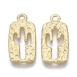 Alloy Hammered Pendants, Rectangle with Cactus, Light Gold, 23.5x12x1.5mm, Hole: 2mm