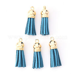 Décorations de pendentif pompon en daim, avec embouts de cordon en plastique ccb, or clair, bleu acier, 33~35x10mm, Trou: 2.5mm