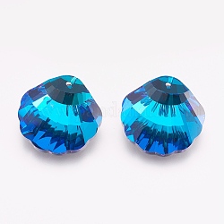 K9 pendenti di strass di vetro, imitazione di cristallo austriaco, sfaccettato, guscio, bermuda blu, 16x16x7.5mm, Foro: 1.6 mm