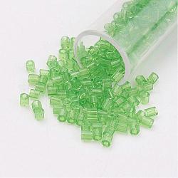 11/0 perles de rocaille en verre à deux trous ronds, hexagone, couleurs transparentes, pelouse verte, 2x2mm, trou: 0.5 mm, environ 41000 pièces / livre