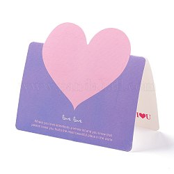 Coeur cartes de vœux, cartes d'amour pour la saint valentin, pour la fête de mariage d'anniversaire, rectangle, violet, 96x135x0.3mm, 50 pcs /sachet 
