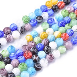 Millefiori a mano perle tonde vetro fili, colore misto, 4mm, Foro: 0.5 mm, circa 98pcs/filo, 13.7 pollice