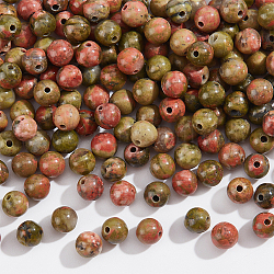 Nbeads Natural Unakite Round Beads Strands, 4mm, Hole: 1mm, about 86pcs/strand, 14.7 inch, 2 strands