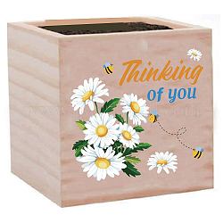 Jardinières en bois de saule, pots de fleurs, pour fournitures de jardin, carré avec mot pensant à toi, marguerite d'avril, 75x75x75mm