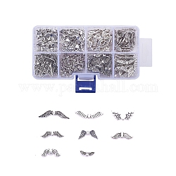 Branelli della lega wing, argento antico, 4~12x14~30x3~4mm, Foro: 1 mm, circa 8 scomparti/scatola, 30 pc / vano