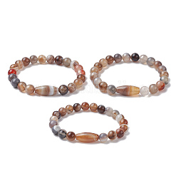 Bracelets extensibles en perles ovales en agate à bandes naturelles, diamètre intérieur: 2-1/8 pouce (5.4 cm)