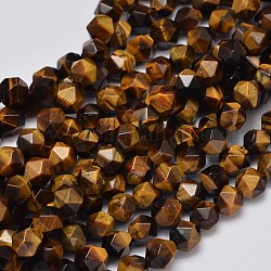 Faceted Natural Tiger Eye Beads Strands, Star Cut Round Beads, 6x5mm, Hole: 1mm, about 67pcs/strand, 15.7 inch