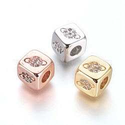 Perles en laiton, avec micro ouvrent la zircone cubique, cube avec planète, clair, couleur mixte, 6x6x6mm, Trou: 3mm