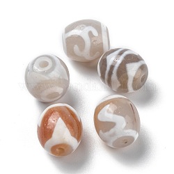 Perles de style tibétain, Perles d'agate naturelles, teinte, baril, Modèles mixtes, 16~17x14.5~15mm, Trou: 1.8~2mm