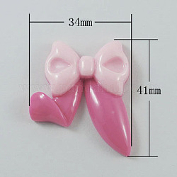Resin Cabochons, Bowknot, Flamingo, about 41mm long, 34mm wide, 7mm thick