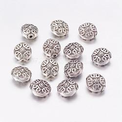 Tibetischer stil legierung perlen, Bleifrei und Nickel frei und Cadmiumfrei, Flachrund, Antik Silber Farbe, ca. 11 mm lang, 10 mm breit, 6 mm dick, Bohrung: 1 mm