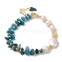 Bracelets de perles en perles naturelles et copeaux d'apatite, avec fermoirs en laiton, véritable 14k plaqué or, 6-7/8 pouce (17.5 cm)