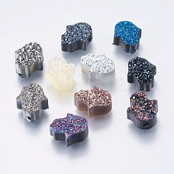 Imitation Gemstone Resin Beads, Hamsa Hand/Hand of Fatima/Hand of Miriam, Mixed Color, 10.5x13x5~5.5mm, Hole: 1.5mm