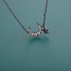 925 подвесные стерлингового серебра ожерелья, с горными хрустальными и кабельными цепями, Луна и звезды, металлический черный, кристалл