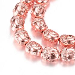 Chapelets de perles en hématite synthétique sans magnétique, Bouddha, rose plaqué or, 10x9x7mm, Trou: 1mm, Environ 40 pcs/chapelet, 15.7 pouce