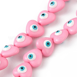 Hebras de perlas de resina de mal de ojo, corazón, rosa perla, 12.5x14x9mm, agujero: 1.8 mm, aproximamente 30 pcs / cadena, 14.25 pulgada (36.2 cm)