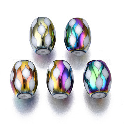 Galvanisierte Glasperlen, Fass mit anderem Muster, Farbig, 11x8 mm, Bohrung: 1.2 mm, ca. 200 Stk. / Beutel