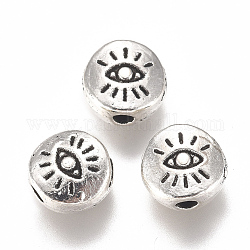 Abalorios de aleación, plano y redondo con ojo, plata antigua, 6x3mm, agujero: 1 mm