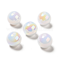 Placage uv perles acryliques irisées arc-en-ciel opaques, ronde, blanc, 15~16x15mm, Trou: 2mm