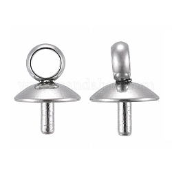 201 Stainless Steel Cup Pearl Peg Bails Pin Pendants, For Half Drilled Beads, Stainless Steel Color, 6x5mm, Pin: 1mm, Hole: 2.5mm