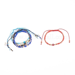 Bracelets réglables de perles tressées avec cordon en nylon, avec des perles en verre de graine, perles de lampe au chalumeau et perles de laiton, or, couleur mixte, diamètre intérieur: 2~3-3/8 pouce (5~8.5 cm)