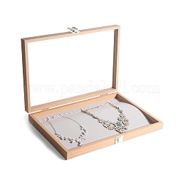 長方形の木製ネックレス化粧箱  ネックレス用のクリアに見えるジュエリーディスプレイケース  ナバホホワイト  350x240x45mm