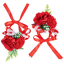 Craspire 2шт шелковый корсаж на запястье, с пластиковой имитацией цветка, для свадьбы, партийные украшения, красные, 350 мм