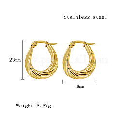 Stainless Steel Hoop Earrings for Women, Real 18K Gold Plated, Twist, 23x18mm
