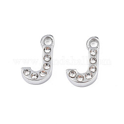 304 Stainless Steel Charms, with Crystal Rhinestone, Letter, Letter.J, 10~10.5x2~8x2mm, Hole: 1.2mm