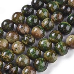 Natürlichen Tigerauge Perlen Stränge, gefärbt und erhitzt, Runde, dunkel olivgrün, 10 mm, Bohrung: 1 mm, ca. 37~40 Stk. / Strang, 15.5 Zoll (40 cm)