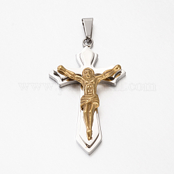 Easter Theme Fashion Bi-Color 201 Stainless Steel Crucifix Cross Big Pendants, Golden, 56x33.5x8mm, Hole: 4.5x8mm