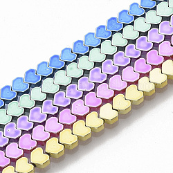 Electroplated Non-magnetic Synthetic Hematite Beads Strands, Heart, Mixed Color, 3.5x4x2mm, Hole: 0.5mm, about 126~127pcs/strand, 16.14 inch(41cm)