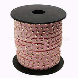Cordón de gamuza sintética con tachuelas de aluminio dorado, encaje de imitación de gamuza, rosa, 5x2mm, aproximamente 20 yardas / rodillo