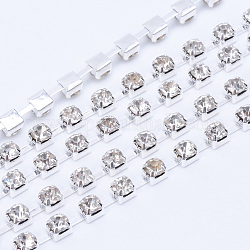 Cadenas de strass Diamante de imitación de bronce, cadenas de la taza del Rhinestone, color plateado, cristal, 3mm, aproximamente 10 yardas / paquete