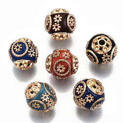 Perles rondes d'indonésie manuelles, avec des noyaux en alliage, couleur mixte, 15x14mm, Trou: 2mm