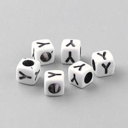 Perles acryliques opaques, style de lettre, cube, letter.y, 6x6x6mm, Trou: 3mm, environ 3000 pcs/500 g