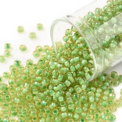 TOHO Round Seed Beads, Japanese Seed Beads, (945) Inside Color Jonquil/Mint Julep Lined, 8/0, 3mm, Hole: 1mm, about 222pcs/10g