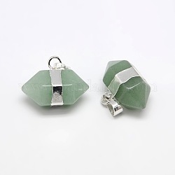 Natural Double Terminated Pointed Gemstone Pendants, with Silver Tone Brass Findings, Green Aventurine, 17x22x13mm, Hole: 8x5mm