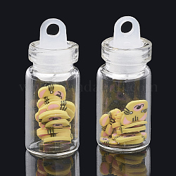 Handmade Kitten Polymer Clay Nail Art Decoration Accessories, with Glass Wishing Bottle and CCB Plastic Bottle Stopper, Cartoon Cat, Gold, 4~7x4~8x0.1~1mm, bottle: 27.5x11mm, hole: 3mm