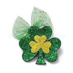 Saint Patrick's Day Sequins Felt Alligator Hair Clips, with Iron Clips, for Girl Child, Clover, 80x55x14mm