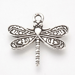 Tibetan Style Alloy Pendants, Dragonfly, Cadmium Free & Lead Free, Antique Silver, 19x21x3mm, Hole: 2mm