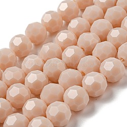 Supporti per perle di vetro opaco, sfaccettato (32 sfaccettatura), tondo, peachpuff, 10mm, Foro: 1.8 mm, circa 66~68pcs/filo, 24.02''~24.13'' (61~61.3 cm)